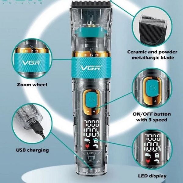 Машинка для стрижки волосся і бороди VGR V-695 з LED дисплеєм IPX7 вологозахист, Окантувальна машинка ws83132 фото