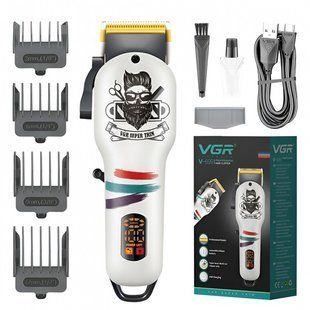 Машинка для стрижки волос и бороды профессиональная VGR V-699 с насадками и LED дисплеем. Цвет: белый ws79124 фото