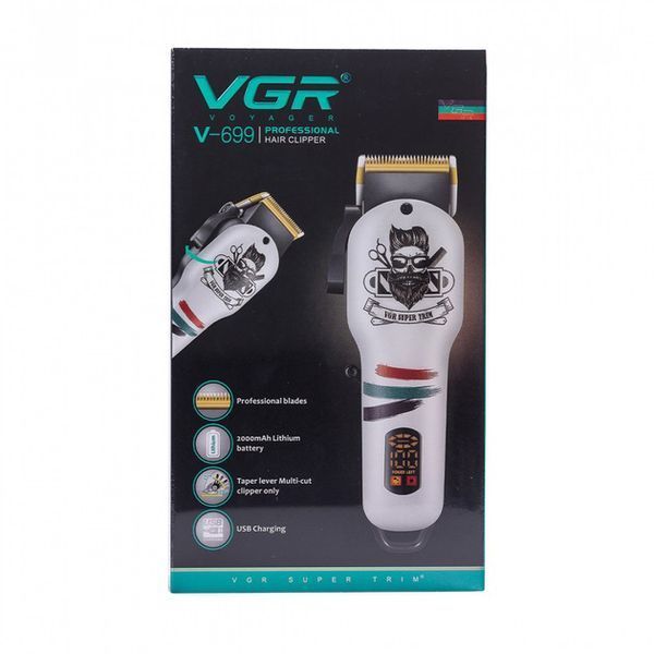 Машинка для стрижки волос и бороды профессиональная VGR V-699 с насадками и LED дисплеем. Цвет: белый ws79124 фото