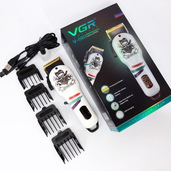 Машинка для стрижки волос и бороды профессиональная VGR V-699 с насадками и LED дисплеем. Цвет: белый ws79124 фото
