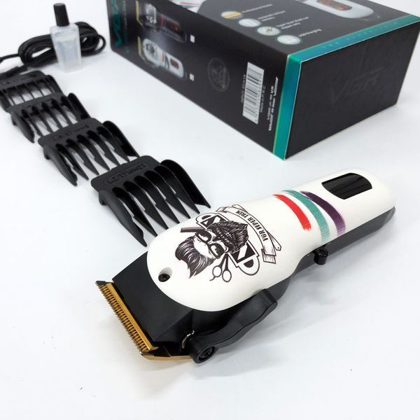 Машинка для стрижки волос и бороды профессиональная VGR V-699 с насадками и LED дисплеем. Цвет: белый ws79124 фото