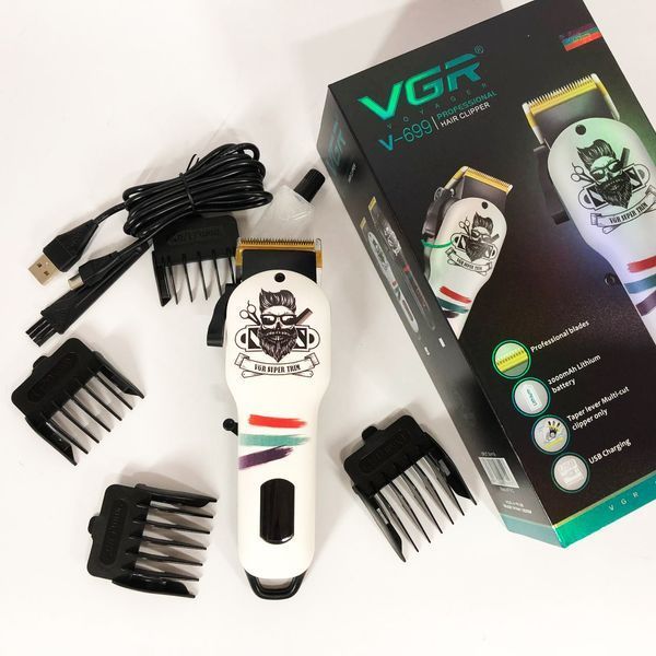 Машинка для стрижки волос и бороды профессиональная VGR V-699 с насадками и LED дисплеем. Цвет: белый ws79124 фото