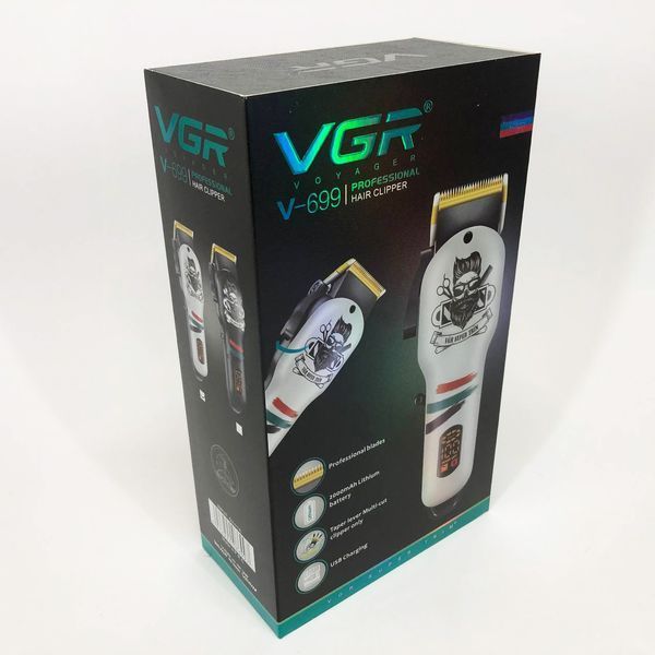 Машинка для стрижки волос и бороды профессиональная VGR V-699 с насадками и LED дисплеем. Цвет: белый ws79124 фото