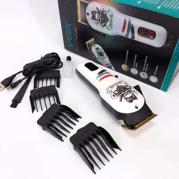 Машинка для стрижки волос и бороды профессиональная VGR V-699 с насадками и LED дисплеем. Цвет: белый ws79124 фото