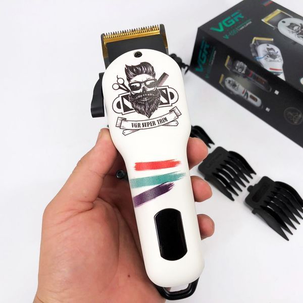 Машинка для стрижки волос и бороды профессиональная VGR V-699 с насадками и LED дисплеем. Цвет: белый ws79124 фото