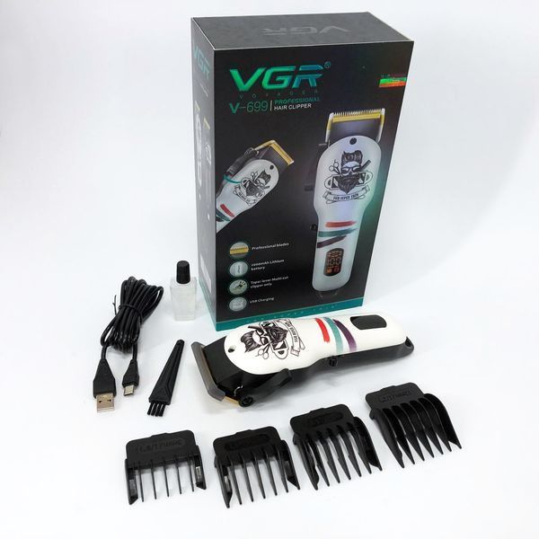 Машинка для стрижки волос и бороды профессиональная VGR V-699 с насадками и LED дисплеем. Цвет: белый ws79124 фото