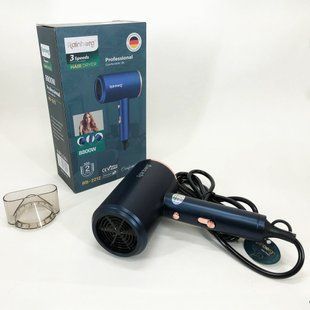 Фен Rainberg RB-2212 8800 W з регуляцією температури та швидкості для сушіння та укладання волосся. Колір: синій ws48521 фото