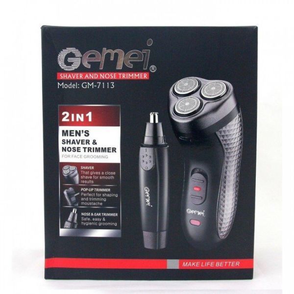 Тример для стрижки бороди триммер для носа, електробритва 3 в 1 GEMEI GM-7113, Тример бездротовий ws92646 фото
