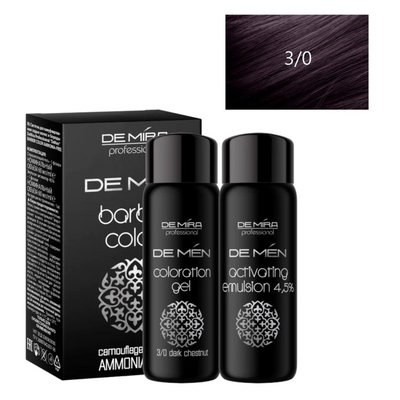 Система для камуфляжу сивини волосся і бороди у чоловіків DeMira Professional DeMen Barber Color 3.0 темний шатен (фарба 60 мл + окислювач 60 мл) 4820197006779 фото