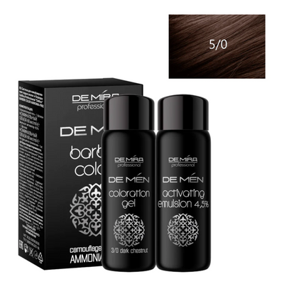 Система для камуфляжу сивини волосся і бороди у чоловіків DeMira Professional DeMen Barber Color 5.0 світлий шатен (фарба 60 мл + окислювач 60 мл) 4820197006762 фото