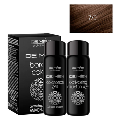 Система для камуфляжу сивини волосся і бороди у чоловіків DeMira Professional DeMen Barber Color 7.0 русявий (фарба 60 мл + окислювач 60 мл) 4820197006755 фото