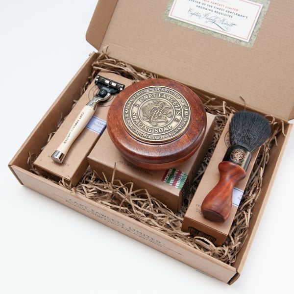 Мило,щітка і бритва для гоління Captain FawcettScapicchio Shaving Soap(110g), Natural Wood Shaving Brush and Razor Gift F6690 фото