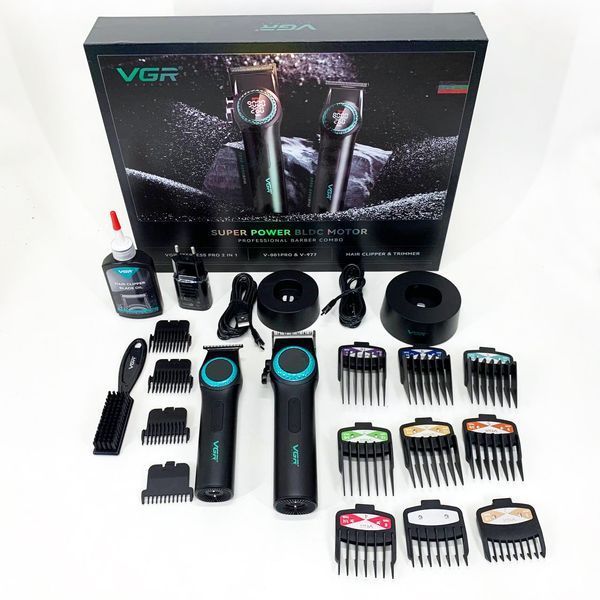 Набор VGR 2 в 1 V-001 V-977 BLACK, аккумуляторная машинка для стрижки и триммер. Цвет: черный ws74634 фото