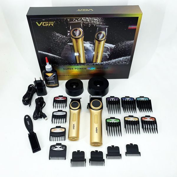 Набір VGR 2 в 1 V-001 V-977 GOLD, акумуляторна машинка для стрижки та триммер. Колір: золотий ws41484 фото