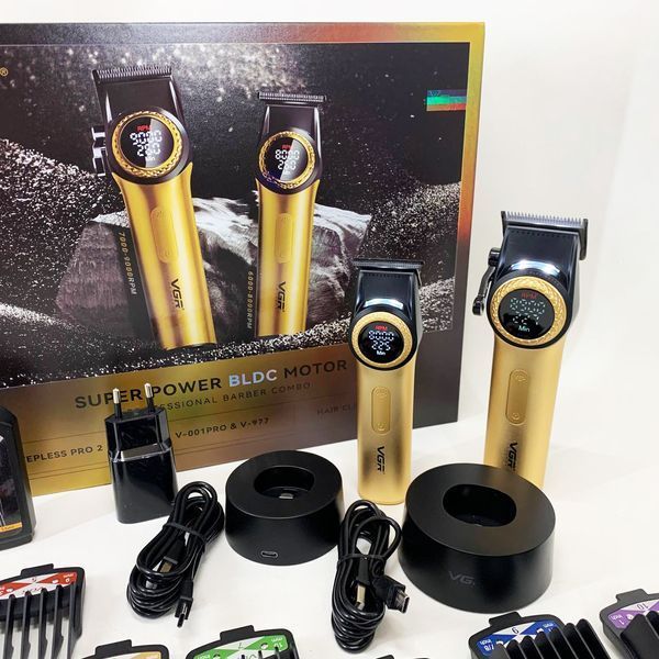 Набір VGR 2 в 1 V-001 V-977 GOLD, акумуляторна машинка для стрижки та триммер. Колір: золотий ws41484 фото