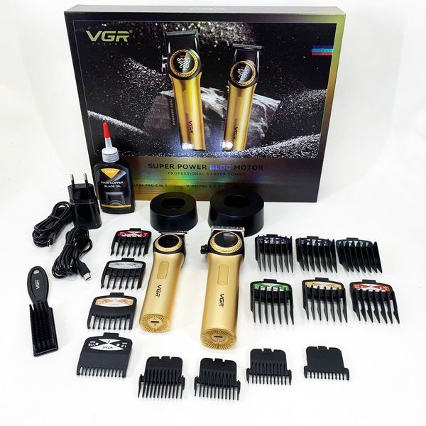 Набір VGR 2 в 1 V-001 V-977 GOLD, акумуляторна машинка для стрижки та триммер. Колір: золотий ws41484 фото