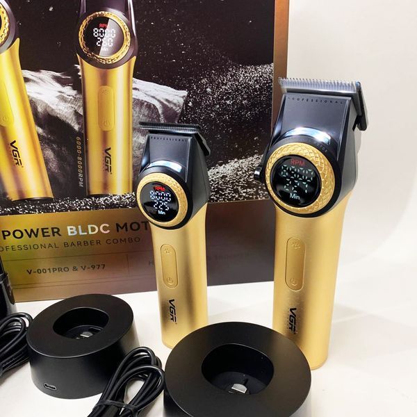 Набір VGR 2 в 1 V-001 V-977 GOLD, акумуляторна машинка для стрижки та триммер. Колір: золотий ws41484 фото