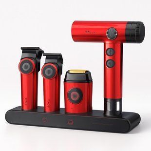 Набор VGR STEPLERSS RPO 4 IN 1 RED, машинка для стрижки, триммер, электробритва, фен ws68586-1 фото