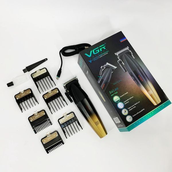 Машинка для стрижки волосся акумуляторна Professional Turbo з різними насадками VGR V-003. Колір: жовтий ws45619 фото