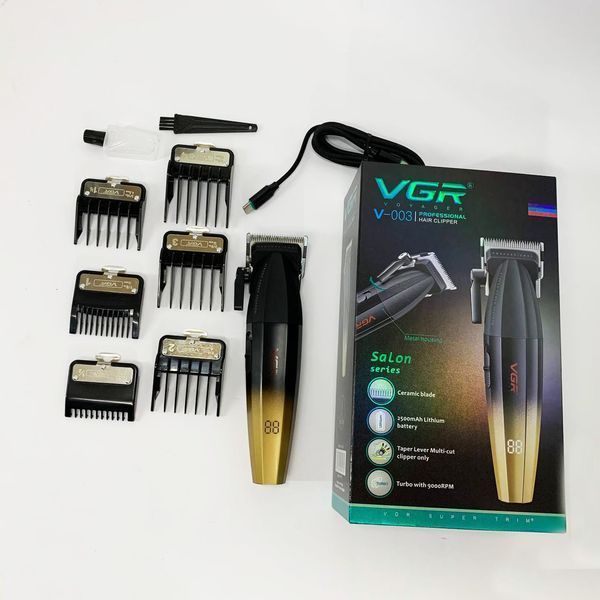 Машинка для стрижки волосся акумуляторна Professional Turbo з різними насадками VGR V-003. Колір: жовтий ws45619 фото