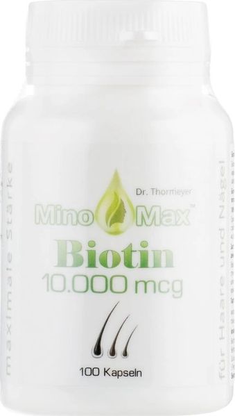 Биотин витамины для волос MinoMax Biotin 10 000 мкг, 100 капсул 4270001445858 фото