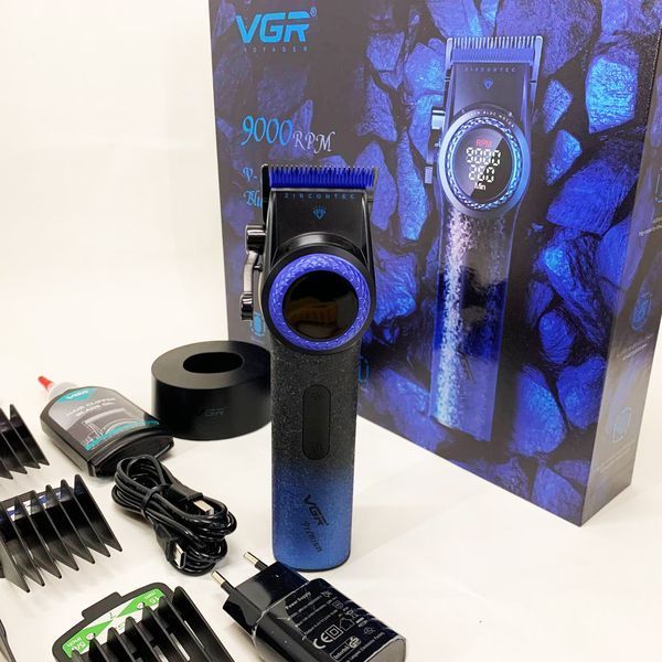 Професійна машинка для стрижки волосся VGR V-001 BLUE з дисплеєм 9000 об/хв та 10 насадками 1,5-24 мм ws74577-1 фото