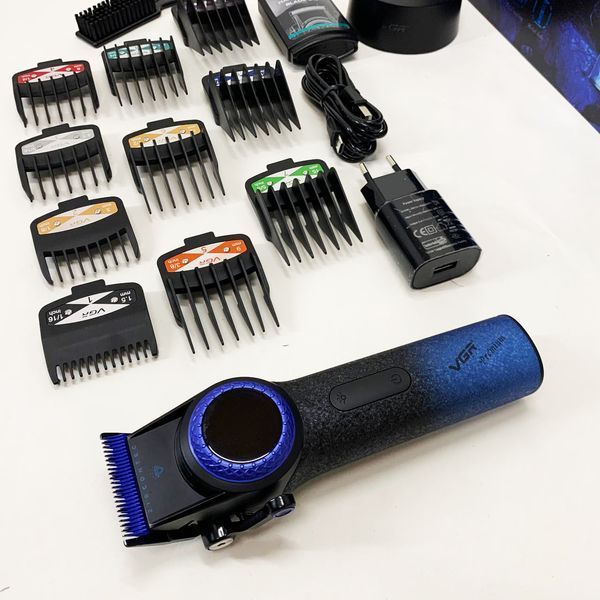 Професійна машинка для стрижки волосся VGR V-001 BLUE з дисплеєм 9000 об/хв та 10 насадками 1,5-24 мм ws74577-1 фото