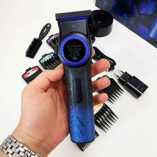 Професійна машинка для стрижки волосся VGR V-001 BLUE з дисплеєм 9000 об/хв та 10 насадками 1,5-24 мм ws74577-1 фото