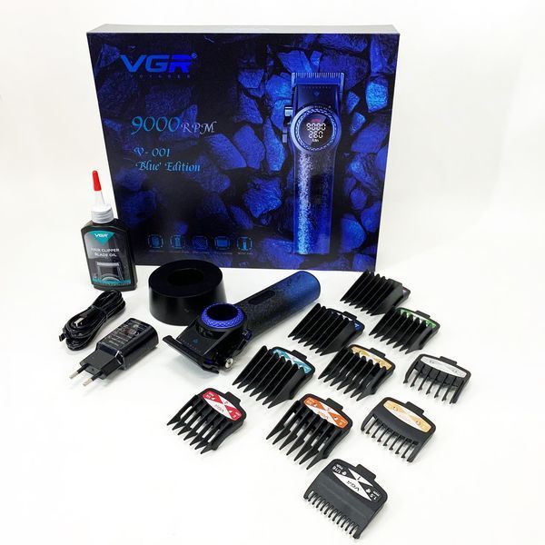 Професійна машинка для стрижки волосся VGR V-001 BLUE з дисплеєм 9000 об/хв та 10 насадками 1,5-24 мм ws74577-1 фото