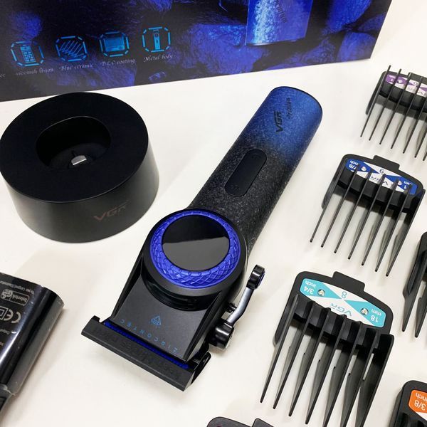 Професійна машинка для стрижки волосся VGR V-001 BLUE з дисплеєм 9000 об/хв та 10 насадками 1,5-24 мм ws74577-1 фото
