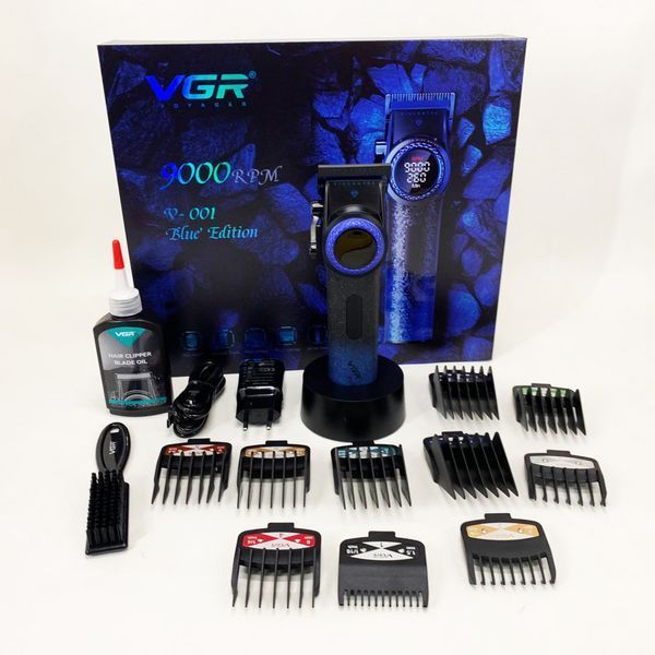 Професійна машинка для стрижки волосся VGR V-001 BLUE з дисплеєм 9000 об/хв та 10 насадками 1,5-24 мм ws74577-1 фото