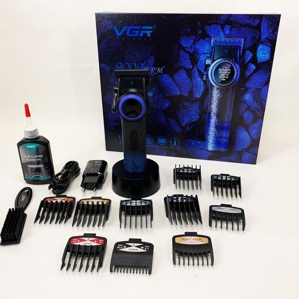 Професійна машинка для стрижки волосся VGR V-001 BLUE з дисплеєм 9000 об/хв та 10 насадками 1,5-24 мм ws74577-1 фото