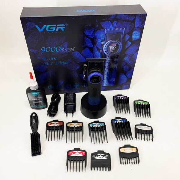 Професійна машинка для стрижки волосся VGR V-001 BLUE з дисплеєм 9000 об/хв та 10 насадками 1,5-24 мм ws74577-1 фото