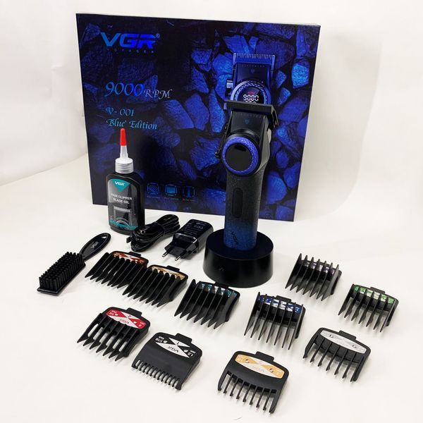 Професійна машинка для стрижки волосся VGR V-001 BLUE з дисплеєм 9000 об/хв та 10 насадками 1,5-24 мм ws74577-1 фото