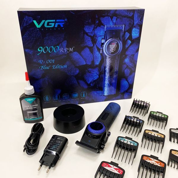 Професійна машинка для стрижки волосся VGR V-001 BLUE з дисплеєм 9000 об/хв та 10 насадками 1,5-24 мм ws74577-1 фото