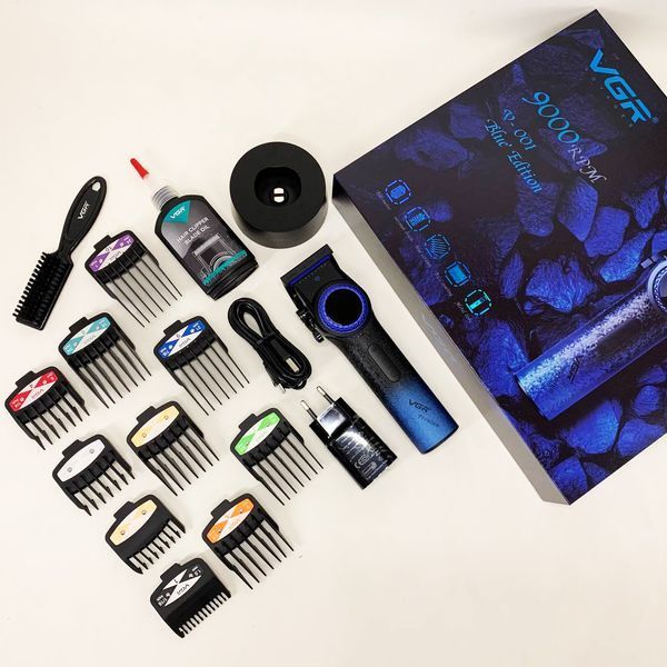 Професійна машинка для стрижки волосся VGR V-001 BLUE з дисплеєм 9000 об/хв та 10 насадками 1,5-24 мм ws74577-1 фото