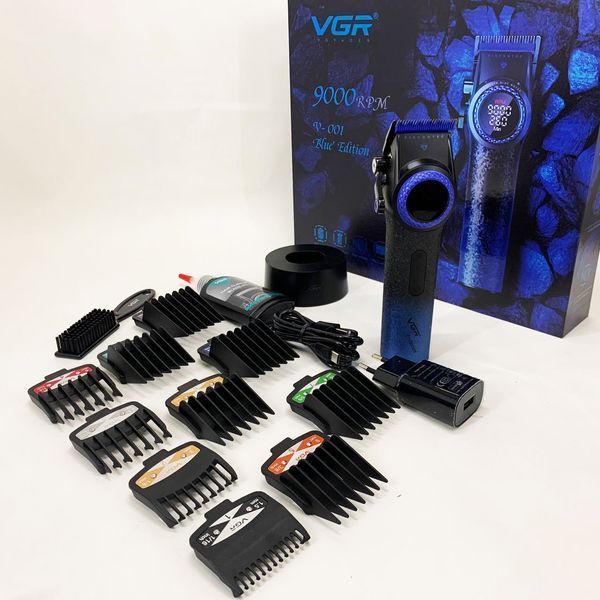 Професійна машинка для стрижки волосся VGR V-001 BLUE з дисплеєм 9000 об/хв та 10 насадками 1,5-24 мм ws74577-1 фото