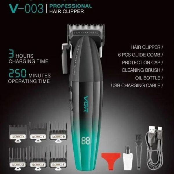 Машинка для стрижки волос аккумуляторная Professional Turbo с разными насадками VGR V-003. Цвет: зеленый ws63972 фото