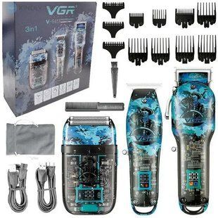 Профессиональный набор для стрижки 3 в 1 Машинка, Триммер и Шейвер VGR Voyager Barber Combo V-645 ws99142 фото