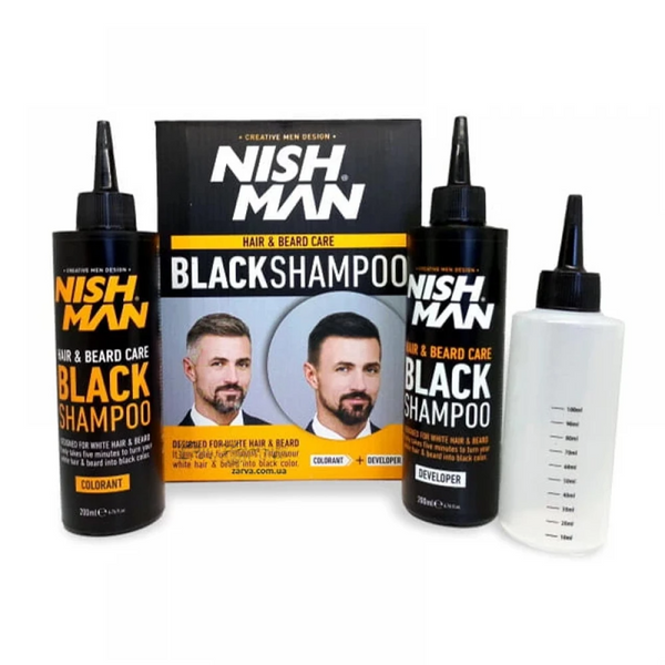 Шампунь для маскування сивини Nishman Hair&Beard Care Black Shampoo Bundle 2 x 200 мл 8682035085560 фото