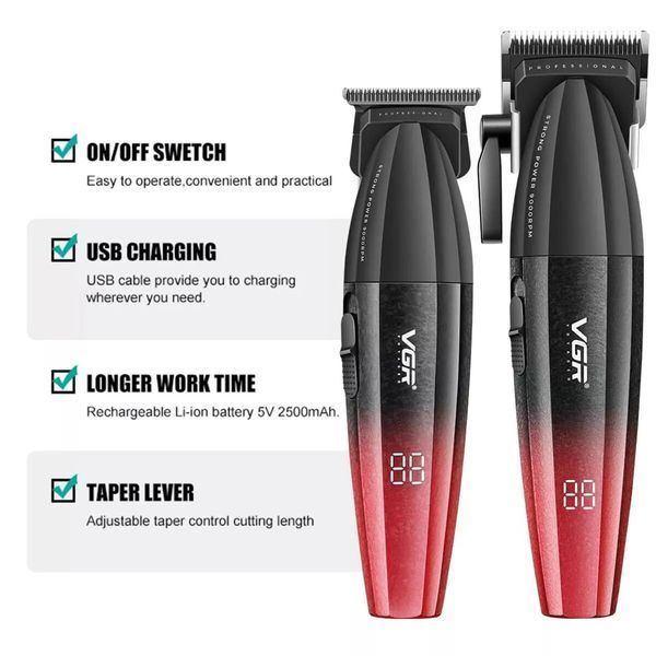 Професійний набір для стрижки волосся VGR V-640 акумуляторний Barber Combo PREMIUM. Колір: червоний ws47295-1 фото
