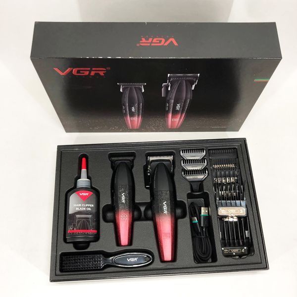 Професійний набір для стрижки волосся VGR V-640 акумуляторний Barber Combo PREMIUM. Колір: червоний ws47295-1 фото