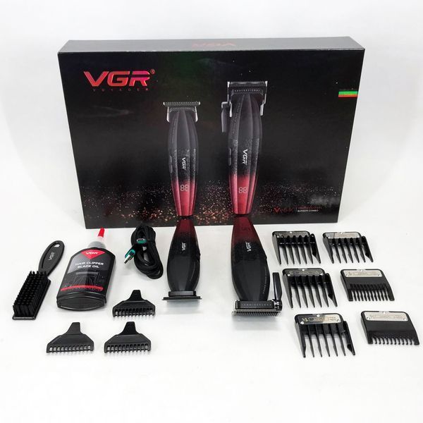 Професійний набір для стрижки волосся VGR V-640 акумуляторний Barber Combo PREMIUM. Колір: червоний ws47295-1 фото