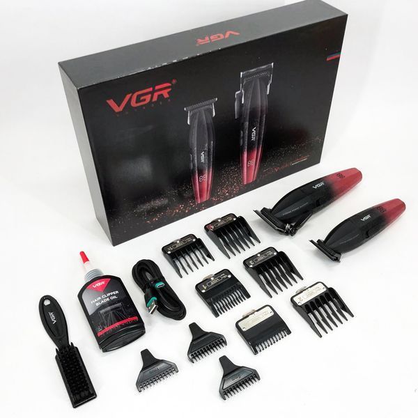 Професійний набір для стрижки волосся VGR V-640 акумуляторний Barber Combo PREMIUM. Колір: червоний ws47295-1 фото