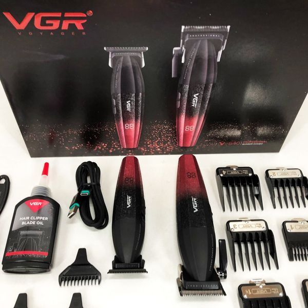 Професійний набір для стрижки волосся VGR V-640 акумуляторний Barber Combo PREMIUM. Колір: червоний ws47295-1 фото